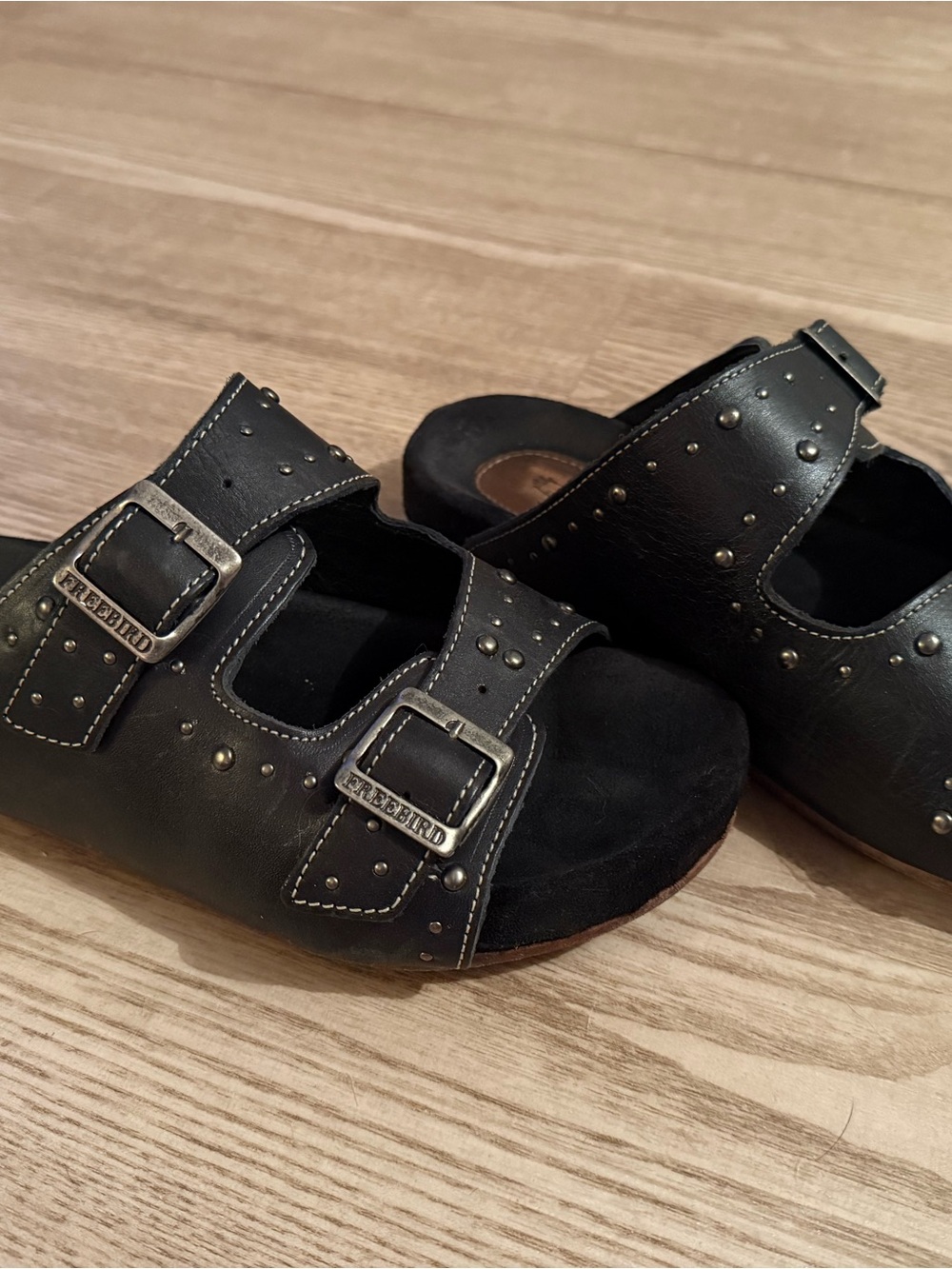 Freebird Black Studded Slides